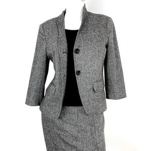 French Connection Gray Wool Tweed Blazer Jacket Cropped Sleeves